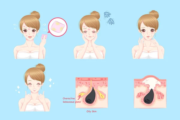 Mulher dos desenhos animados com óleo facial —  Vetores de Stock