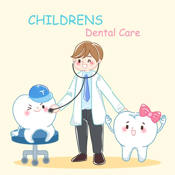 Dentiste dessin animé avec dent — Image vectorielle