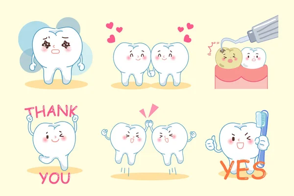Tooth with different emotion — Stock Vector