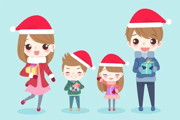 Keluarga kartun dengan selamat hari natal - Stok Vektor