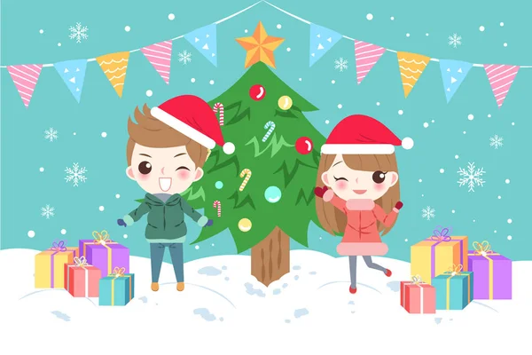 Niños de dibujos animados con feliz Navidad — Vector de stock
