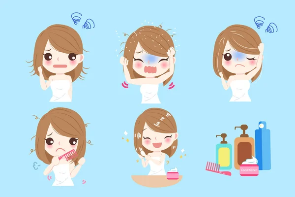 Mujer con problemas de cabello — Vector de stock