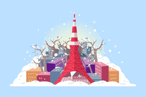 Tokyo Tower, télen — Stock Vector