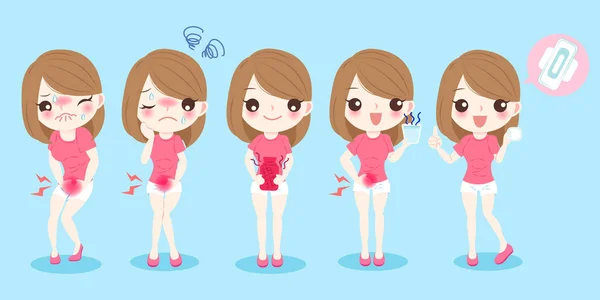 Cartoon woman with menstruation — Stock Illustration Cartoon woman with menstruation Stock Illustration