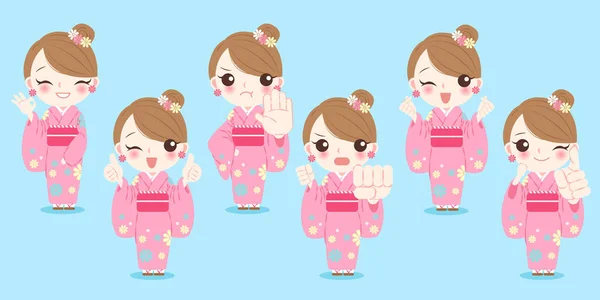 Mujer usar kimono — Vector de stock