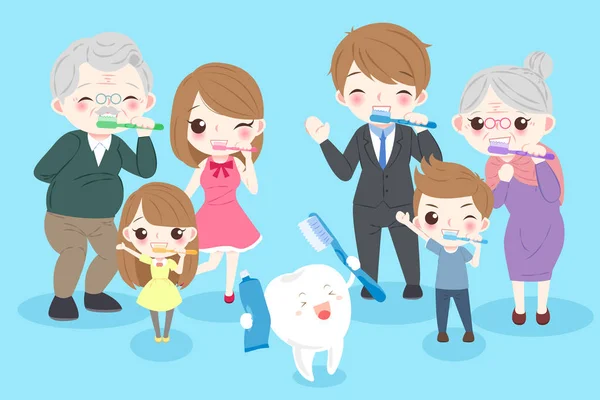 Famille dessin animé avec dent — Image vectorielle