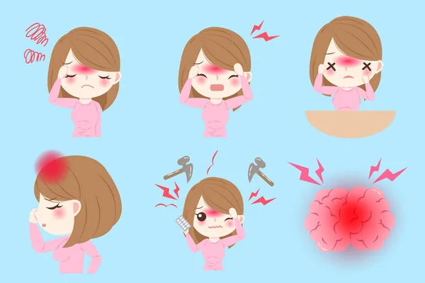 Mujer con dolor de cabeza — Vector de stock