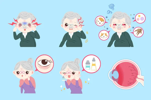 Orang tua dengan alergi mata - Stok Vektor