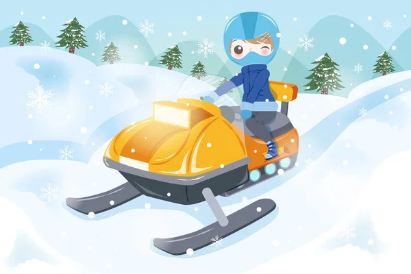 Man is snowmobiling — Stock Vector