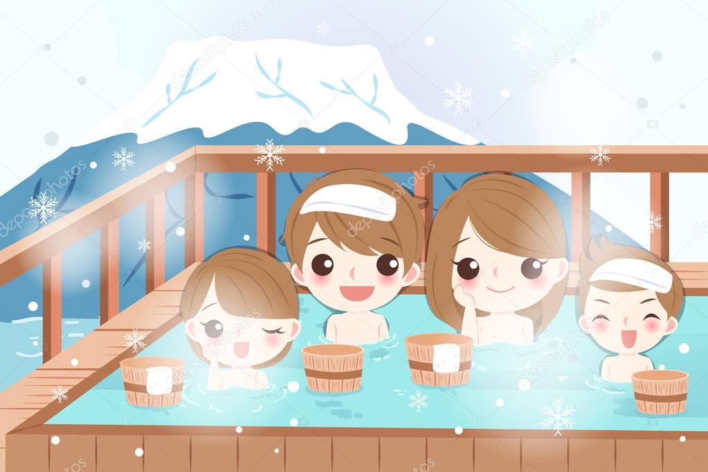 family with hot spring