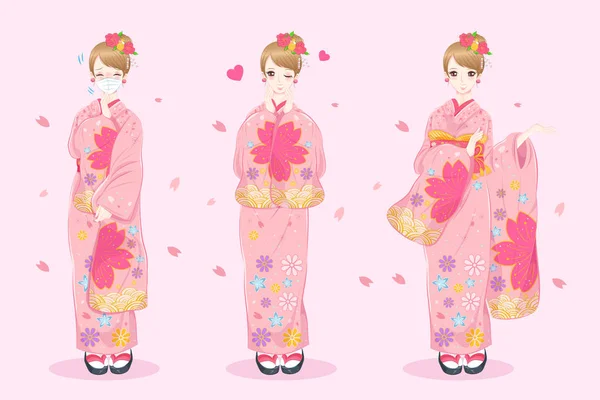 Wanita memakai kimono - Stok Vektor