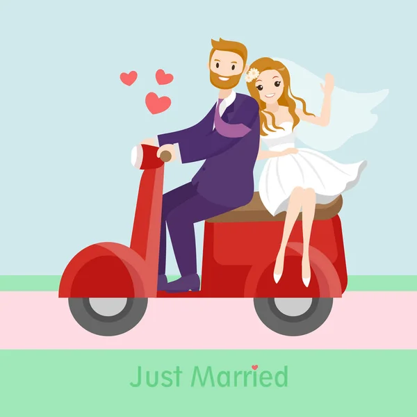 Jeunes mariés rouler moto rouge — Image vectorielle