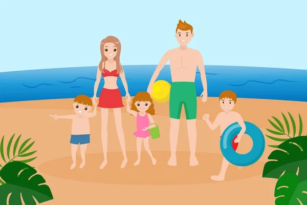 Famille sur la plage — Image vectorielle