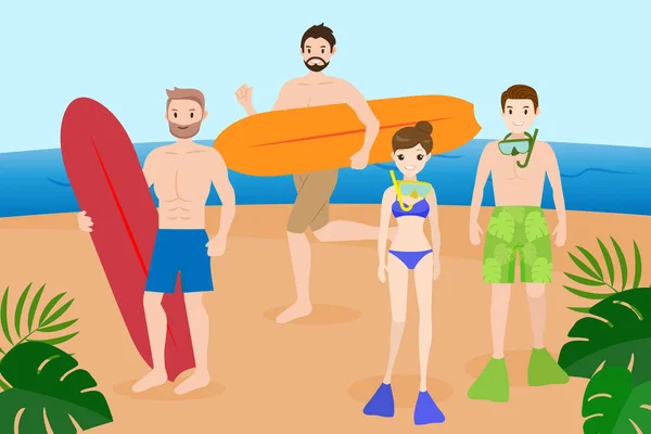 Gente en la playa — Vector de stock