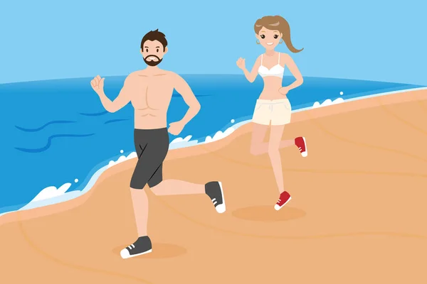 Les gens courent sur la plage — Image vectorielle