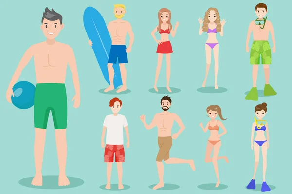 Cartoon beach personer — Stock vektor