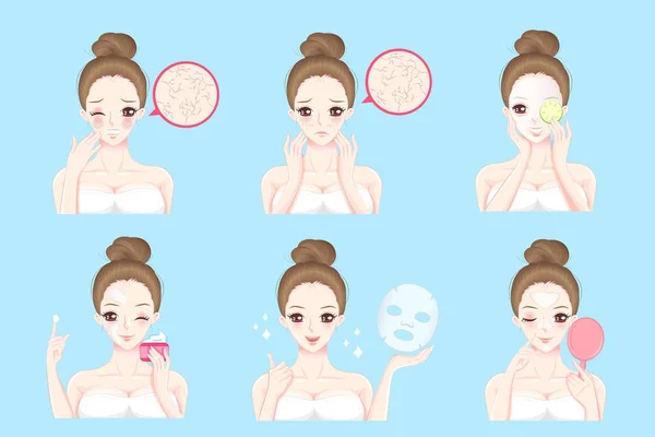 Femme avec problème de soins de la peau — Image vectorielle