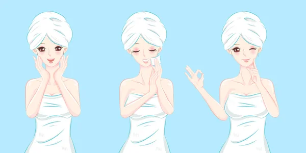 Beauté dessin animé soin de la peau femme — Image vectorielle