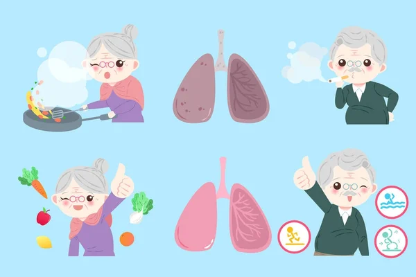 Idosos com saúde pulmonar —  Vetores de Stock