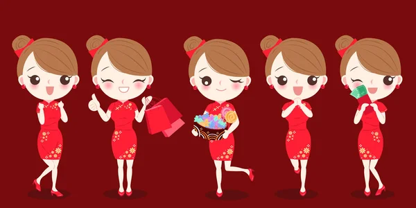 随着中国农历新年的女人 — 图库矢量图片