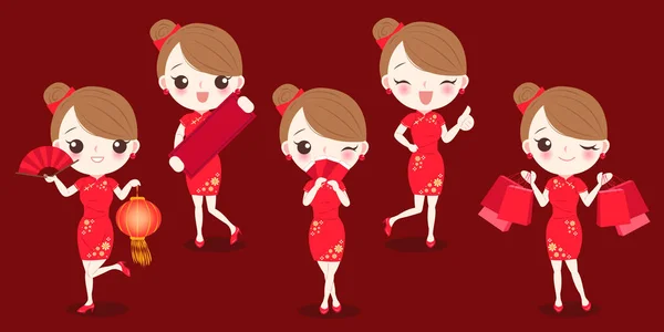 中国の旧正月を持つ女性 — ストックベクタ