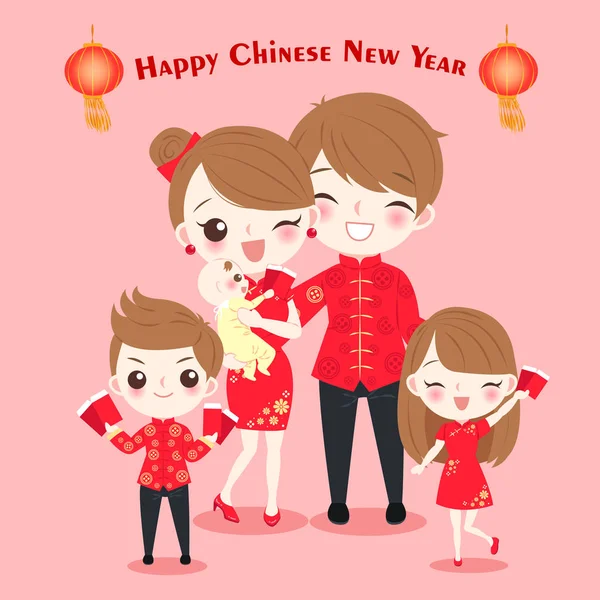 Family with chinese new year — Stock Vector