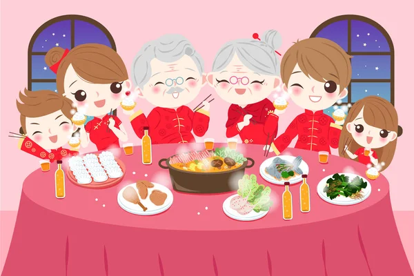 Familia con año nuevo chino — Vector de stock
