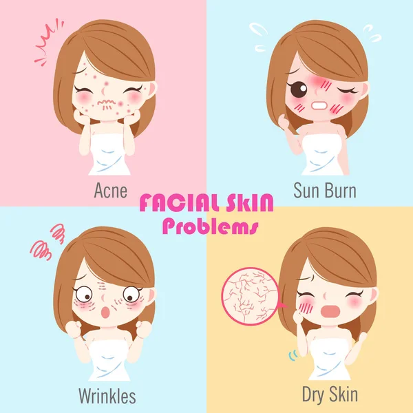 面部皮肤问题的妇女为您的健康概念 — 图库矢量图片
