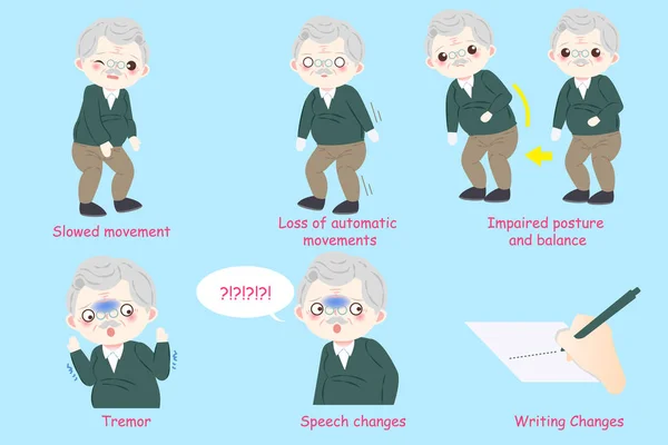 Starý Muž Parkinsonovou Chorobou Modrém Pozadí — Stockový vektor