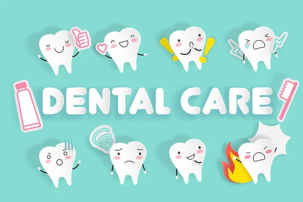 Diente Con Cuidado Dental Fondo Verde — Vector de stock