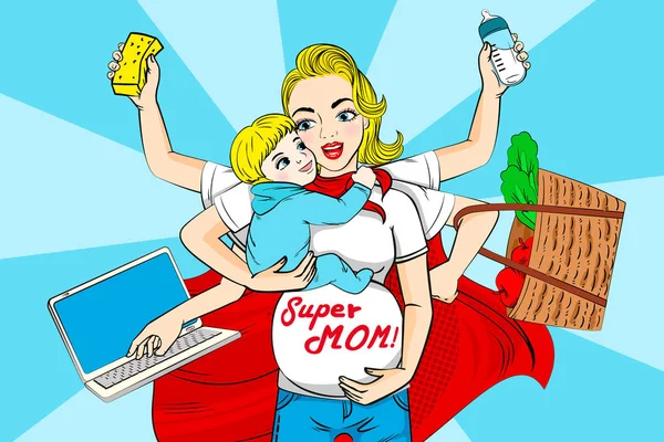 Kartun super mom - Stok Vektor