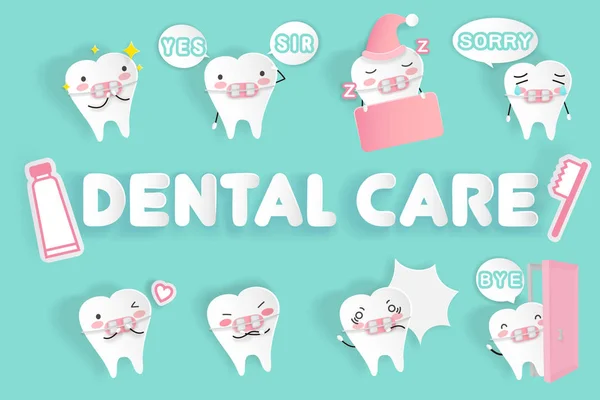 Dent avec soins dentaires — Image vectorielle