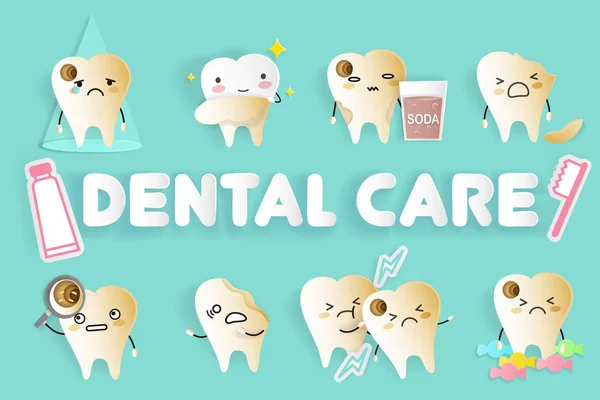 Diente con cuidado dental — Vector de stock