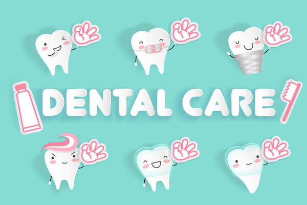 cartoon tooth with dental care