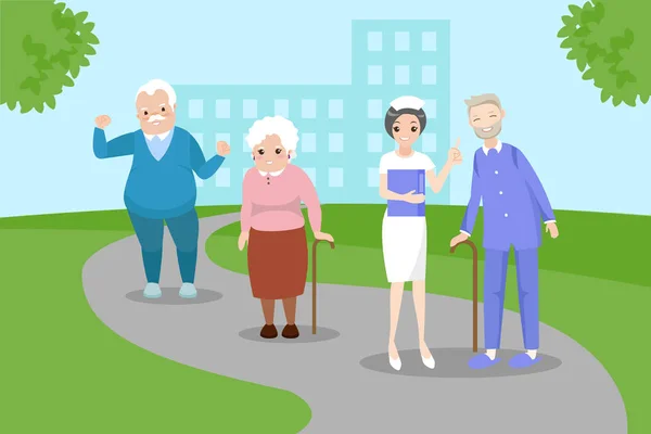 Pessoas idosas com enfermeira —  Vetores de Stock
