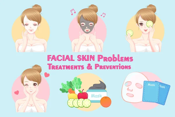 Mulher com problemas de pele facial — Vetor de Stock
