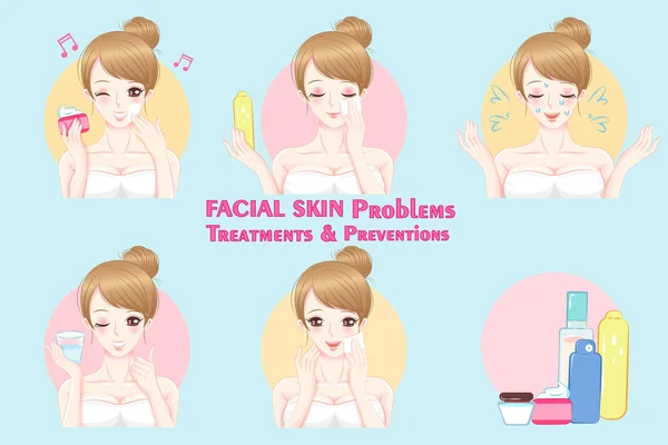 Donna con problemi di pelle facciale — Vettoriale Stock