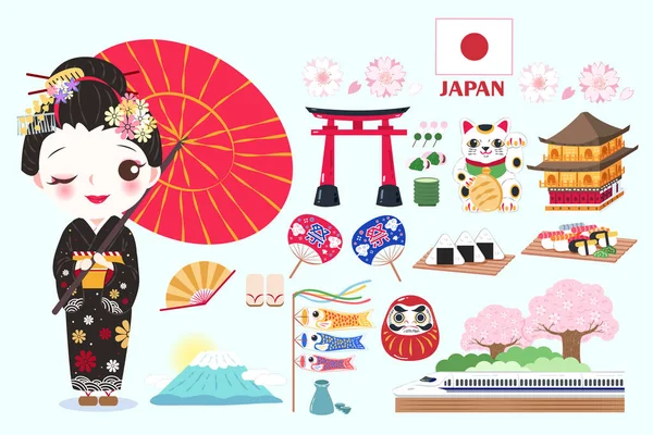 Söta tecknade geisha — Stock vektor