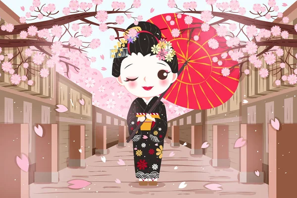 Süße Cartoon-Geisha — Stockvektor