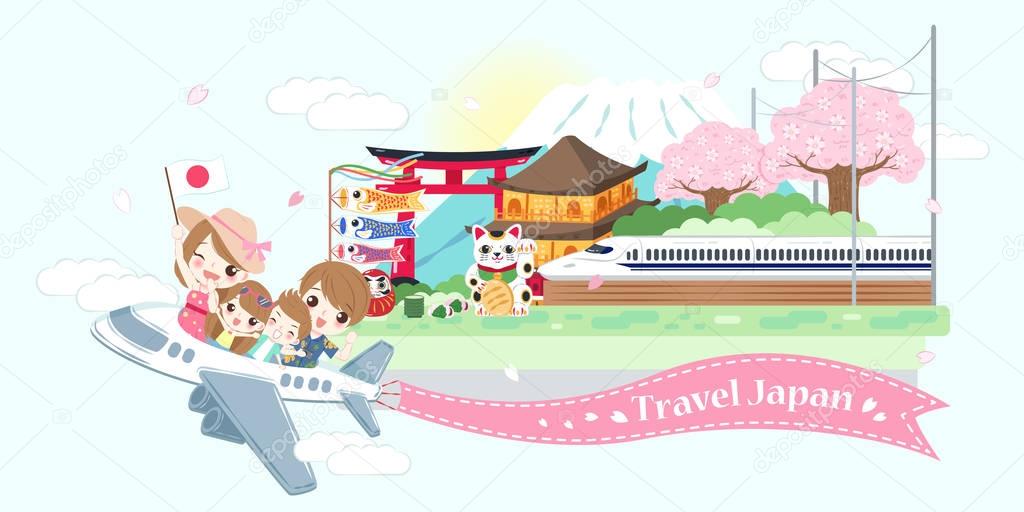 cartoon family travel in japan