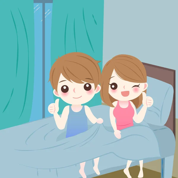 Casal dos desenhos animados na cama — Vetor de Stock