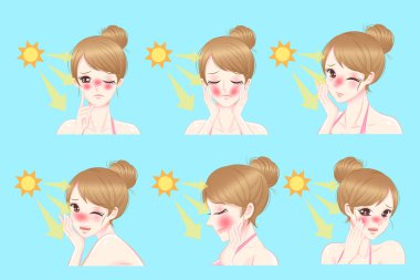 karikatür kadının güneş yanığı problem ile