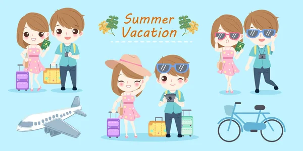 Pareja con vacaciones de verano — Vector de stock