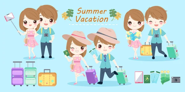 Pareja con vacaciones de verano — Vector de stock