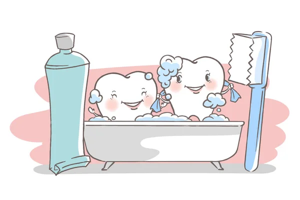 Cartoon tand met borstel — Stockvector