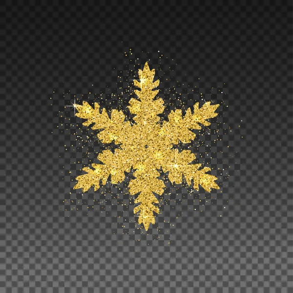 Goldene Schneeflocke mit Glitzereffekt auf transparentem Hintergrund. — Stockvektor