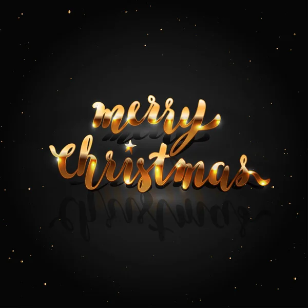 Joyeux Noël Golden Lettering sur fond sombre. Modèle de carte de voeux ou d'invitation des Fêtes . — Image vectorielle
