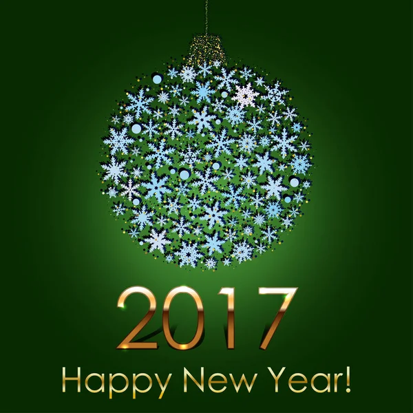 Happy New Year 2017 Snowball Background. Holiday Invitation or Greeting Card.