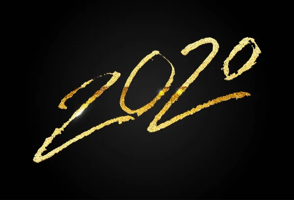 Szczęśliwego Nowego Roku 2020 Złoty Sztandar Błyszczący lub Szablon Kartki z Życzeniami. Numery kaligraficzne ręcznie rysowane wektor projekt. — Wektor stockowy