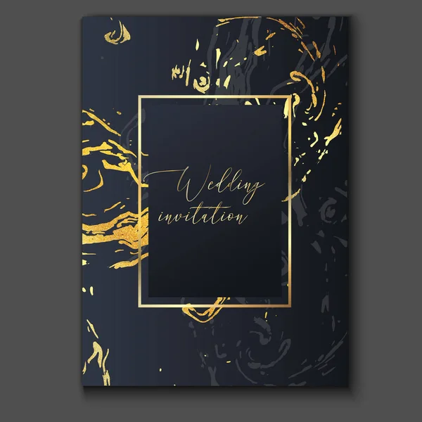 Altın, siyah ve gri mermer davetiye şablonu. Moda gerçekçi desen, grafik poster, geometrik broşür.